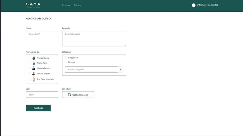Admin panel — add a course