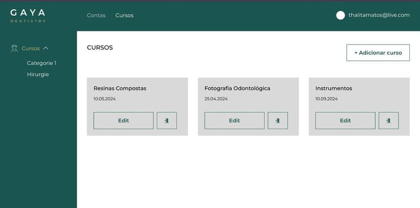 Admin panel — course list